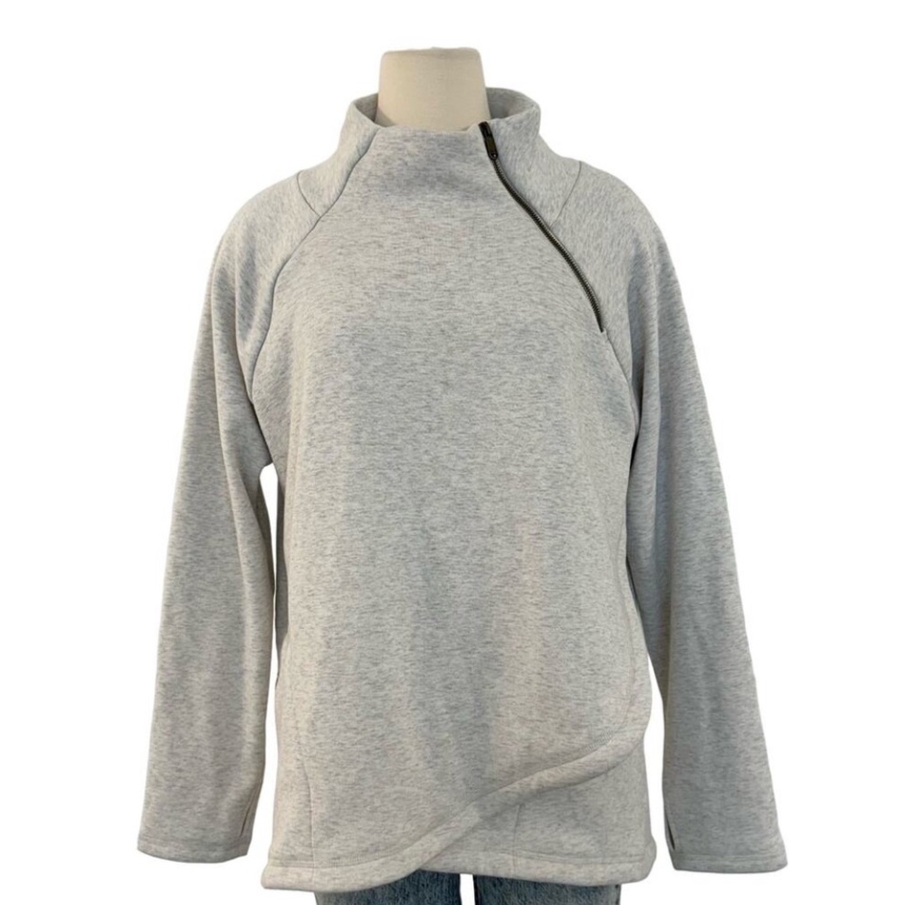 Athleta Asym Karma Pullover Asymmetrical Zip Oatmeal Heather 1X Sweatshirt Cozy
